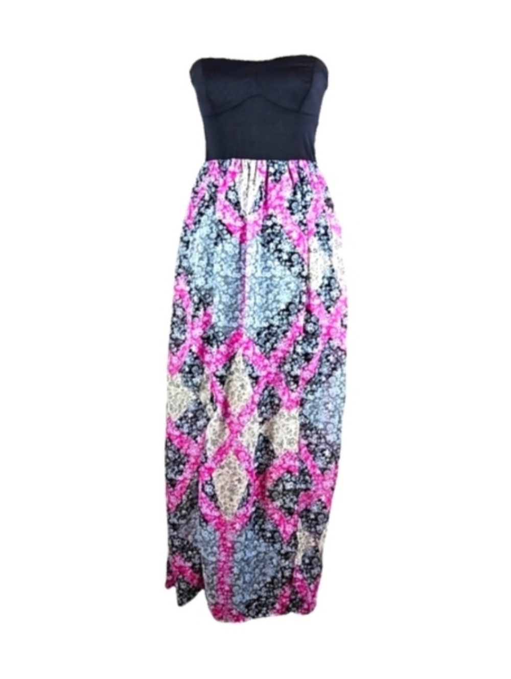 Vintage Strapless Dress Black Purple Floral Sweetheart Maxi Dress S Small Petite